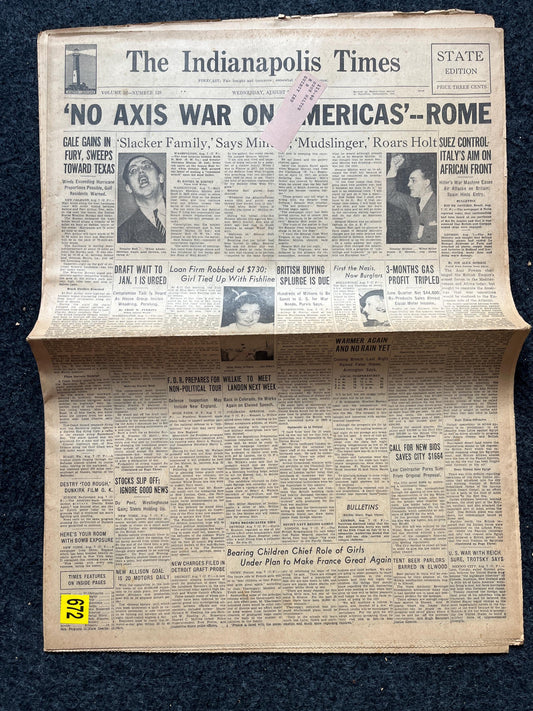 1940 Axis No War in US WW2 Newspaper, Antique Decor, World War 2 Memorabilia Gifts, History Gifts, Historic Dates, Vintage Newspaper,