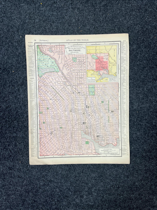 Original 1890s Map of Baltimore & Maryland, NYC Souvenirs, Vintage Wall Decor, Collectible Wall Art, Vintage Maps, Antique Gifts for Him