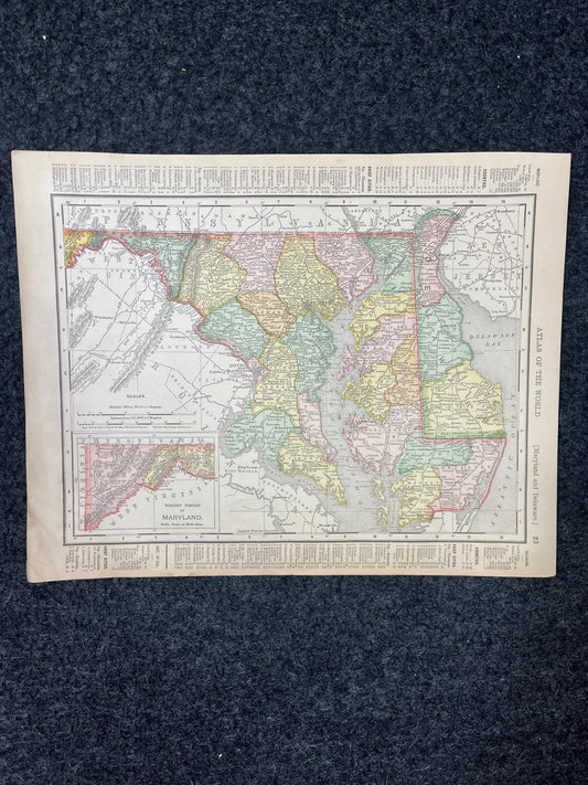 Original 1890s Map of Baltimore & Maryland, NYC Souvenirs, Vintage Wall Decor, Collectible Wall Art, Vintage Maps, Antique Gifts for Him