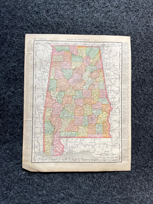 1890s Florida & Alabama Map, Original Atlas Maps, Vintage Wall Decor, Collectible Wall Art, Vintage Maps, Antique Gifts for Him,