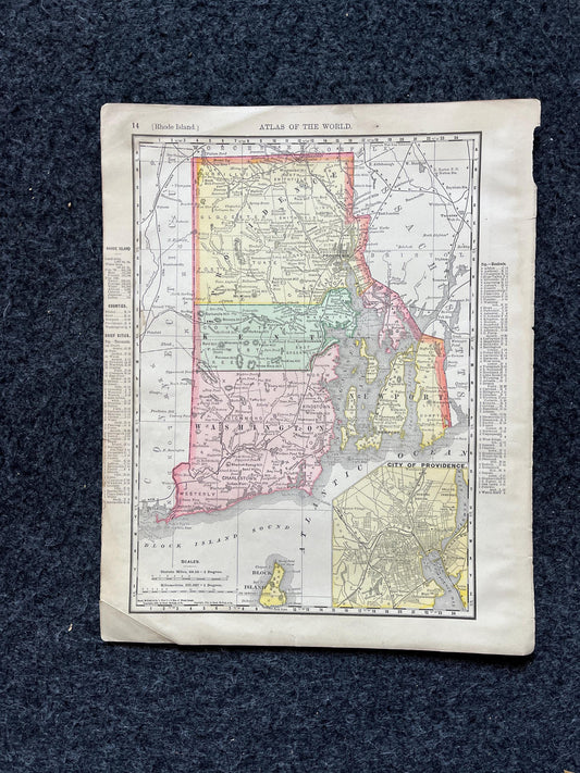 1890s Boston & Rhode Island, Original Atlas Maps, Vintage Wall Decor, Collectible Wall Art, Vintage Maps, Antique Gifts for Him,