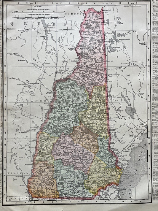 1890s Maine & New Hampshire, Original Atlas Maps, Vintage Wall Decor, Collectible Wall Art, Vintage Maps, Antique Gifts for Him,
