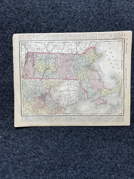 1890s Vermont & Massachusetts, Original Atlas Maps, Vintage Wall Decor, Collectible Wall Art, Vintage Maps, Antique Gifts for Him,