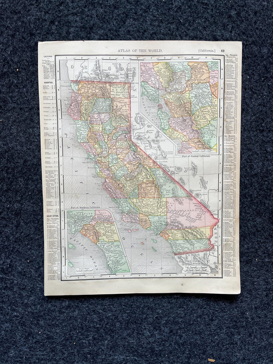 1890s San Francisco & California Maps, Original Atlas Page, Vintage Wall Decor, Collectible Wall Art, Antique Gifts for Him, Wall Art