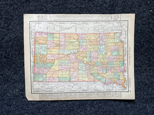 1890s North & South DakotaMaps, Original Atlas Page, Vintage Wall Decor, Collectible Wall Art, Antique Gifts for Him, Wall Art
