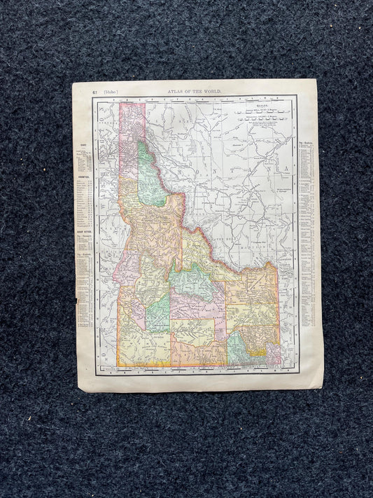 1890s Idaho & Montana Maps, Original Atlas Page, Vintage Wall Decor, Collectible Wall Art, Antique Gifts for Him, Wall Art