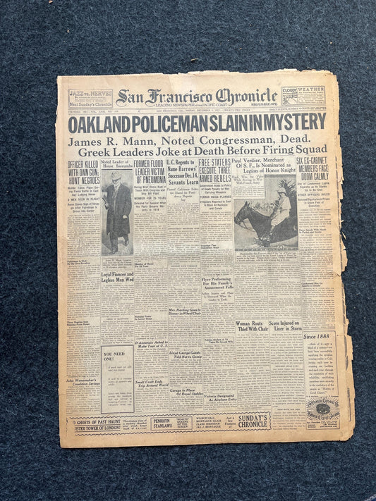 1922 Oakland Murder Prohibition Newspaper, San Francisco Art, Vintage Newspaper, Beer Alcohol Wall Decor, Mancave Wall Decor Gift for Him