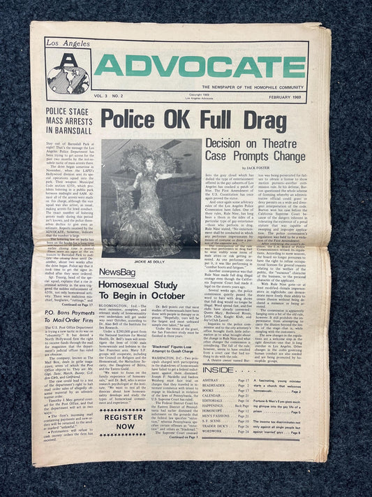 Vintage 1969 Gay Advocate LGBT Newspaper, LGBTQIA Memorabilia, Queer Gifts Artworks, Lesbian gift, Gay Books Magazine, History Gifts