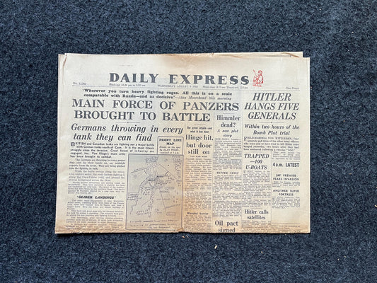 1944 WW2 Operation Valkyrie Assassination attempt on German Chancellor, WW2 Memorabilia, World War 2 Gifts, Vintage Newspaper, History decor