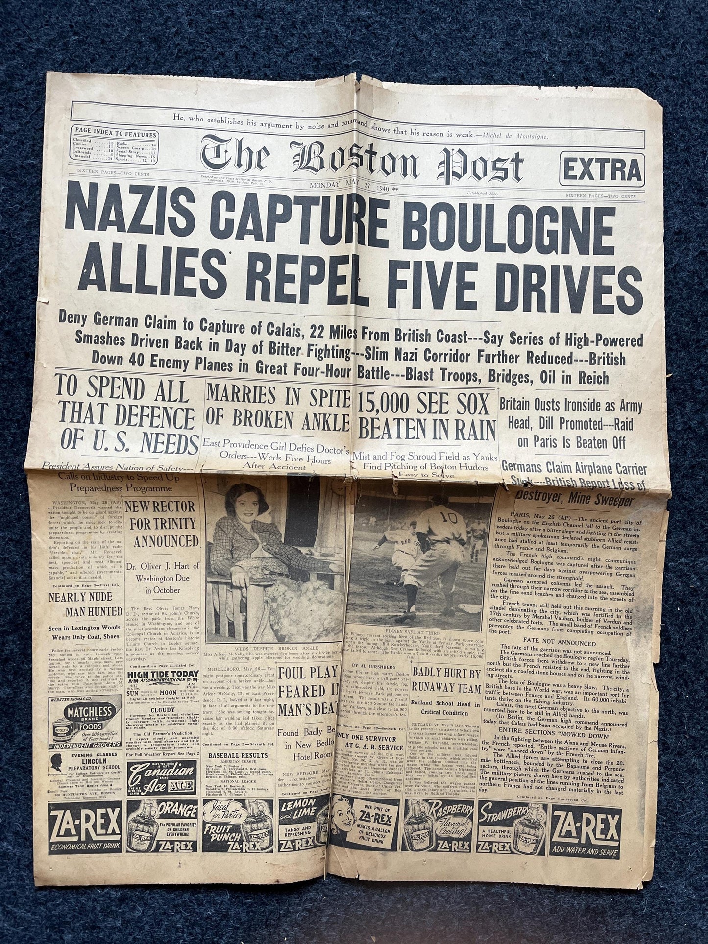 1940 German Capture of Boulogne WW2 Germany, Battle of Britain World War 2, Vintage Newspaper, Historic Gifts