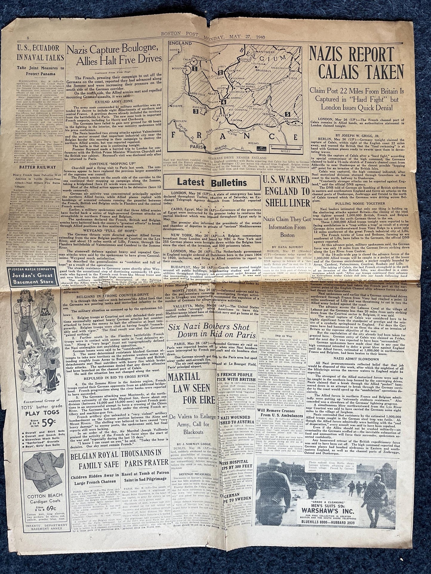 1940 German Capture of Boulogne WW2 Germany, Battle of Britain World War 2, Vintage Newspaper, Historic Gifts