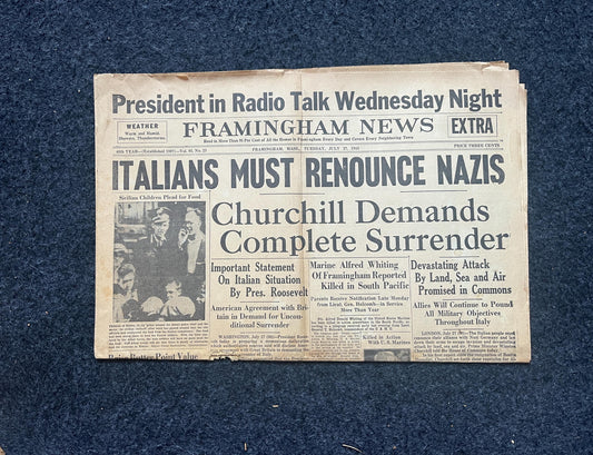 1943 Italy Rebukes Germany, Late WW2 European Theatre Newspaper, Original Vintage World War 2 Memorabilia, Dad Gifts, Wall Decor Collectible