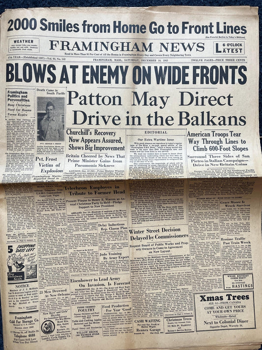 1943 US Opens 3 Fronts, Late WW2 European Theatre Newspaper - Original Vintage World War 2 Memorabilia, Dad Gifts, History Presents