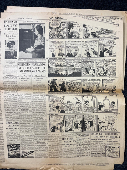 1943 Mussolini Ousted By King, Late WW2 European Theatre Newspaper, Original Vintage World War 2 Memorabilia, Dad Gifts, Wall Decor