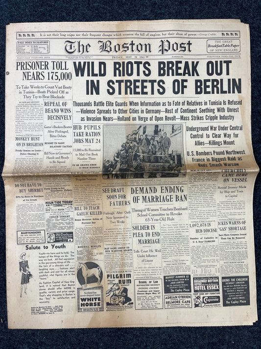 1943 Berlin Riots, Late WW2 European Theatre Newspaper, Original Vintage World War 2 Memorabilia, Dad Gifts, Wall Decor, Military Antiques