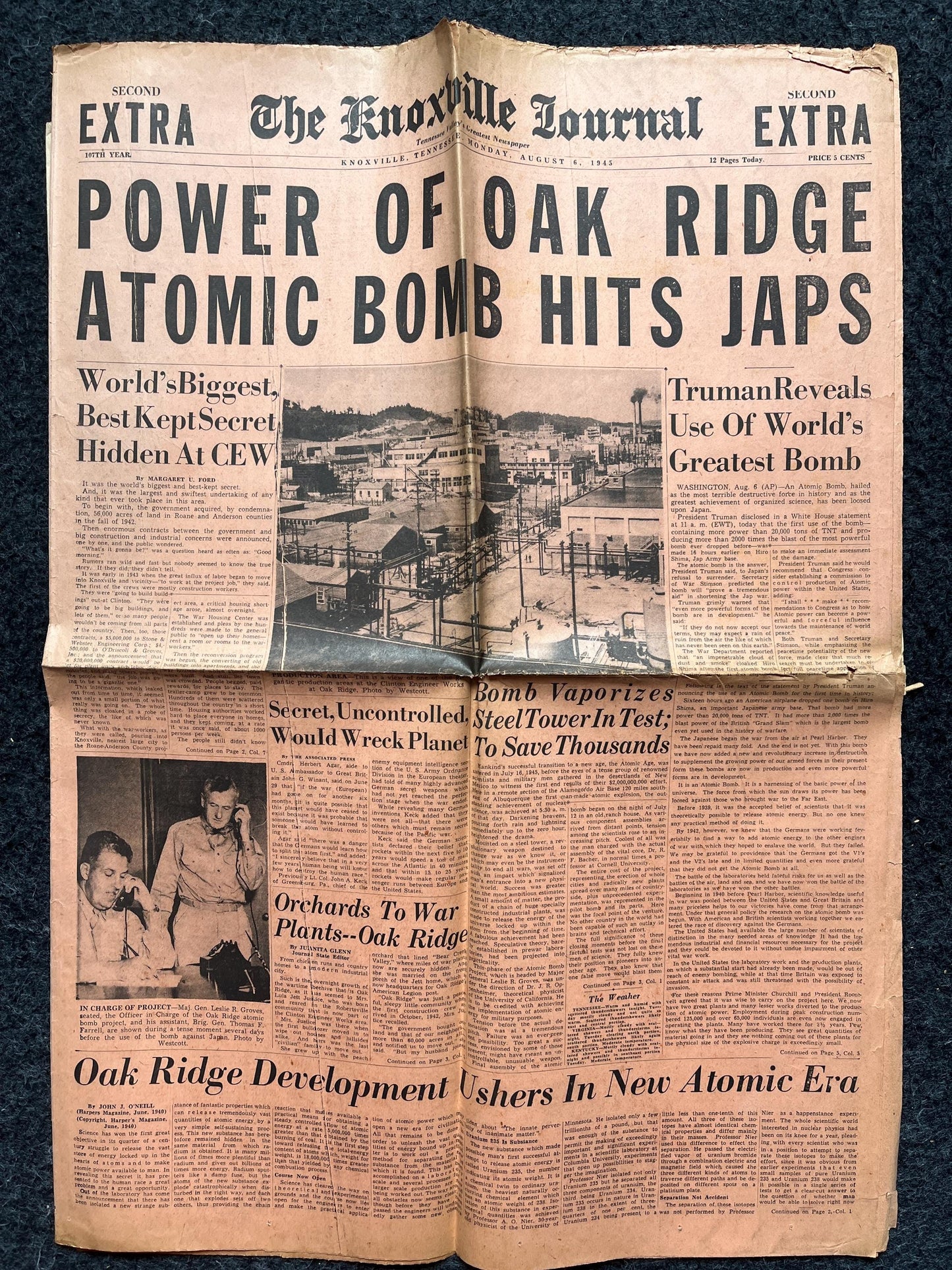 DAY OF Atomic Bombing of Hiroshima, Enola Gay, World War 2 Memorabilia, WW2 Propaganda, Vintage Newspaper Collectible, Military Gifts,