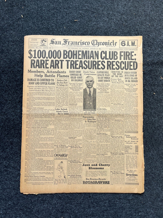 1926 Bohemian Grove Fire, Famous Disasters, Irish History, British History, Ireland Gifts Souvenirs, Vintage Newspaper History, Wall Decor