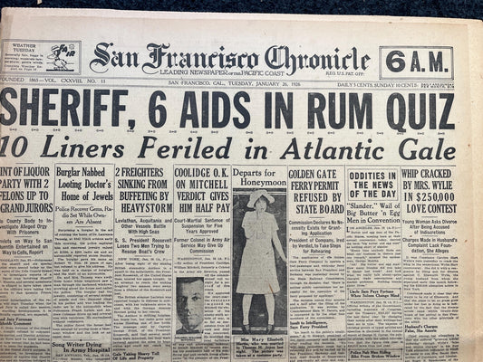 1926 Prohibition American History, Alcohol Gift Vintage Gangster Art, , San Francisco Gifts Souvenirs, Vintage Newspaper History, Wall Decor
