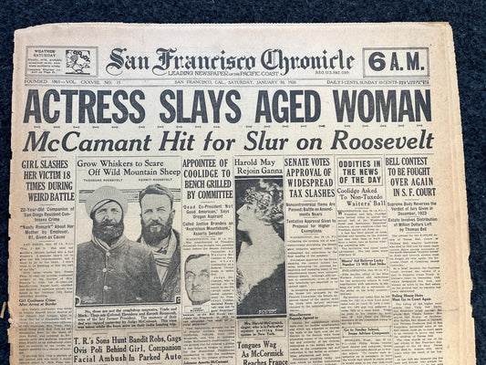 1926 Actress Slays Widow, Serial Killer Decor, Vintage Gangster Art,San Francisco Gifts Souvenirs, Vintage Newspaper, Wall Decor