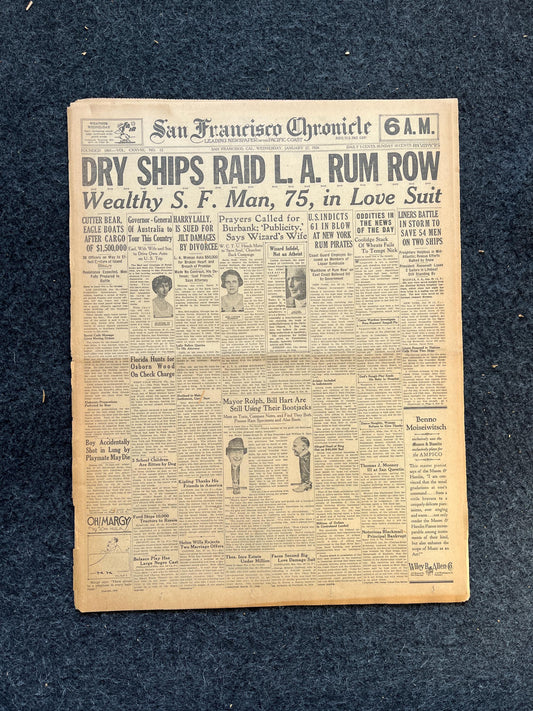 1926 Prohibition American History, Alcohol Gift Vintage Gangster Art, , San Francisco Gifts Souvenirs, Vintage Newspaper History, Wall Decor