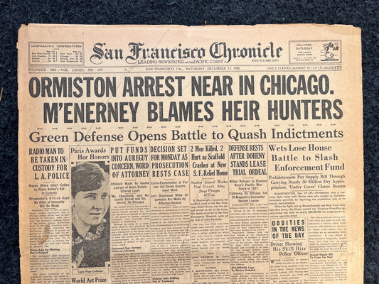 1926 Police Squad, Vintage Gangster Art, Prohibition American History, San Francisco Gifts Souvenirs, Vintage Newspaper History, Wall Decor