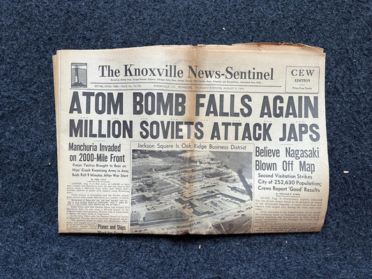 1945 WW2 Bombing of Nagasaki, Day Of, Japanese History, Original Vintage Newspaper - Military Memorabilia Gifts for Him World War 2