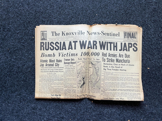 1945 Russia Declares war on Japan, World War 2 Memorabilia Gifts, History Gifts, Historic Dates, Vintage Newspaper, Original WW2 Art, WW2 Pr