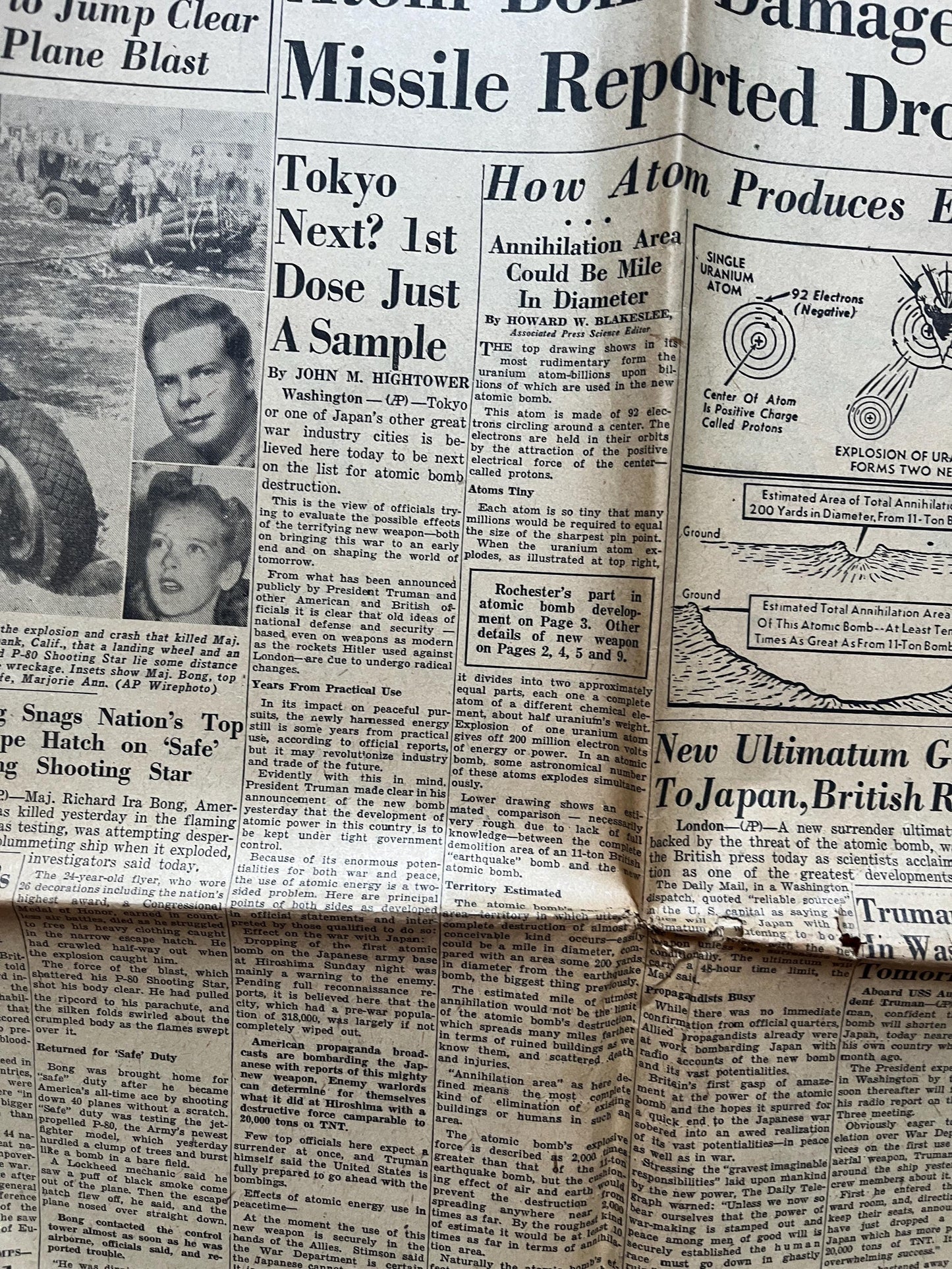 DAY OF Atomic Bombing of Hiroshima, Enola Gay, World War 2 Memorabilia, WW2 Propaganda, Vintage Newspaper Collectible, Military Gifts,