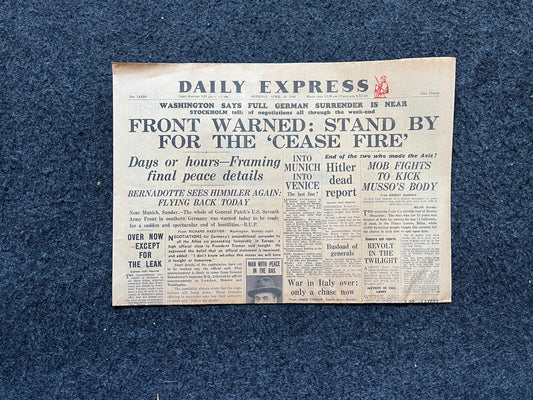 1945 Mussolini Demise and Goodbye - Late WW2 European Theatre Newspaper, Vintage World War 2 Memorabilia Newspaper, Christmas Gifts for Dad