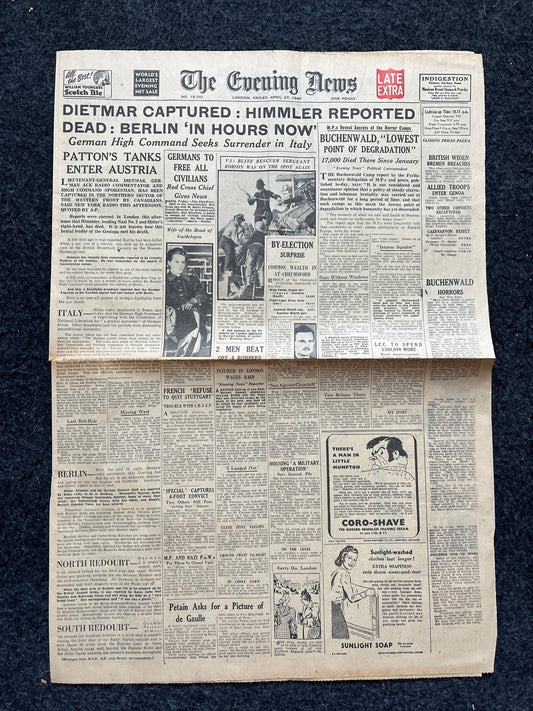 WW2 Death of Himmler Germany Surrender Rejected - Original World War 2 Memorabilia Propaganda - Vintage Newspaper - Gifts for Dad