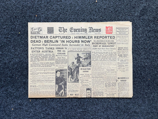 WW2 Death of Himmler Germany Surrender Rejected - Original World War 2 Memorabilia Propaganda - Vintage Newspaper - Gifts for Dad