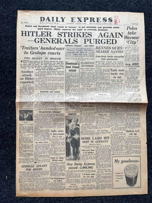 Late WW2 Newspaper, Allied invasion of Germany, Original Vintage Newspaper, WW2 Memorabilia, History Gifts, Nerdy Gifts, Vintage History