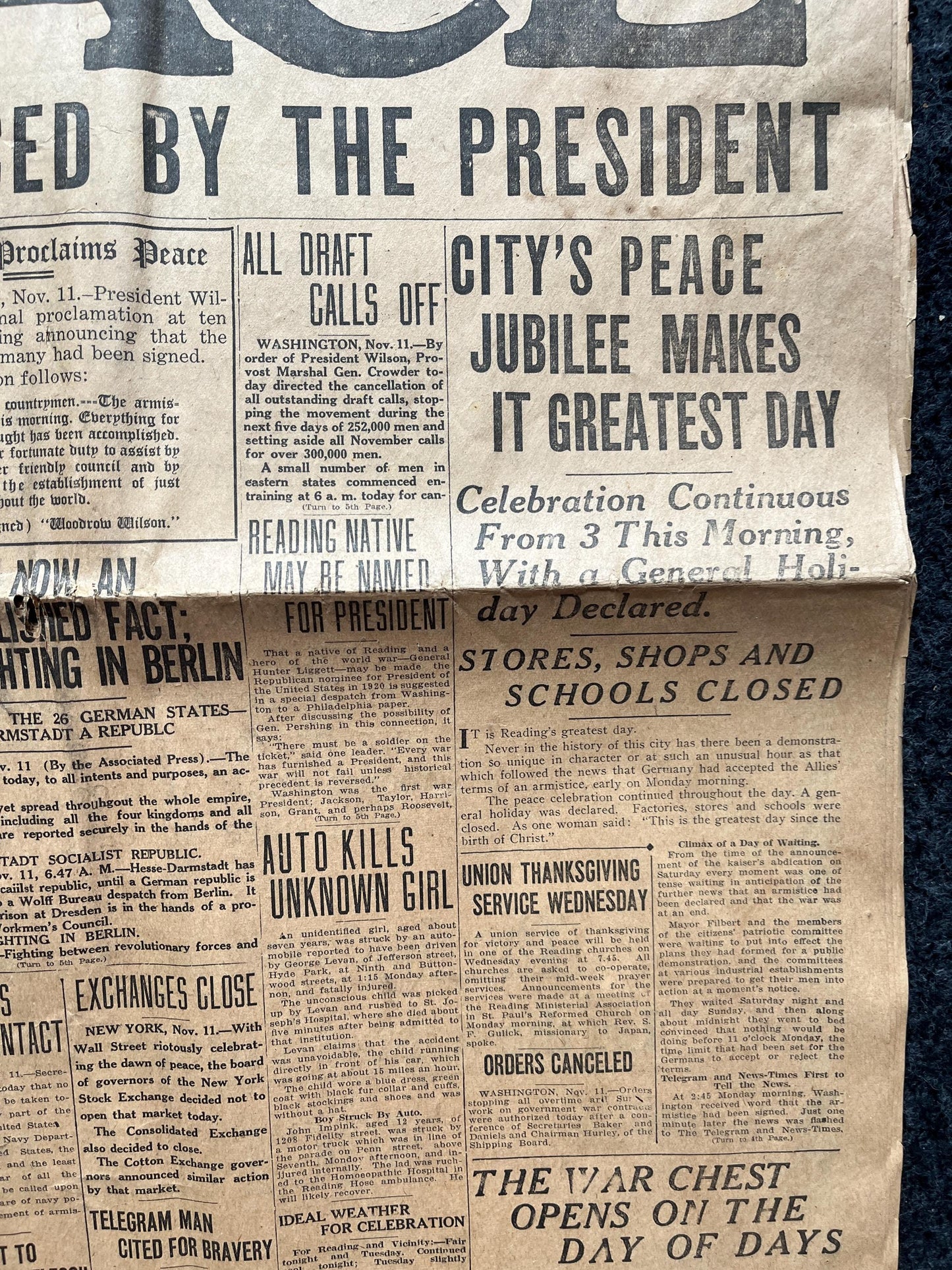 1918 Original Vintage WWI Peace Newspaper, Military Souvenirs, Vintage Christmas Gifts, Armistice Day, Veteran’s Day, military Decor Artwork