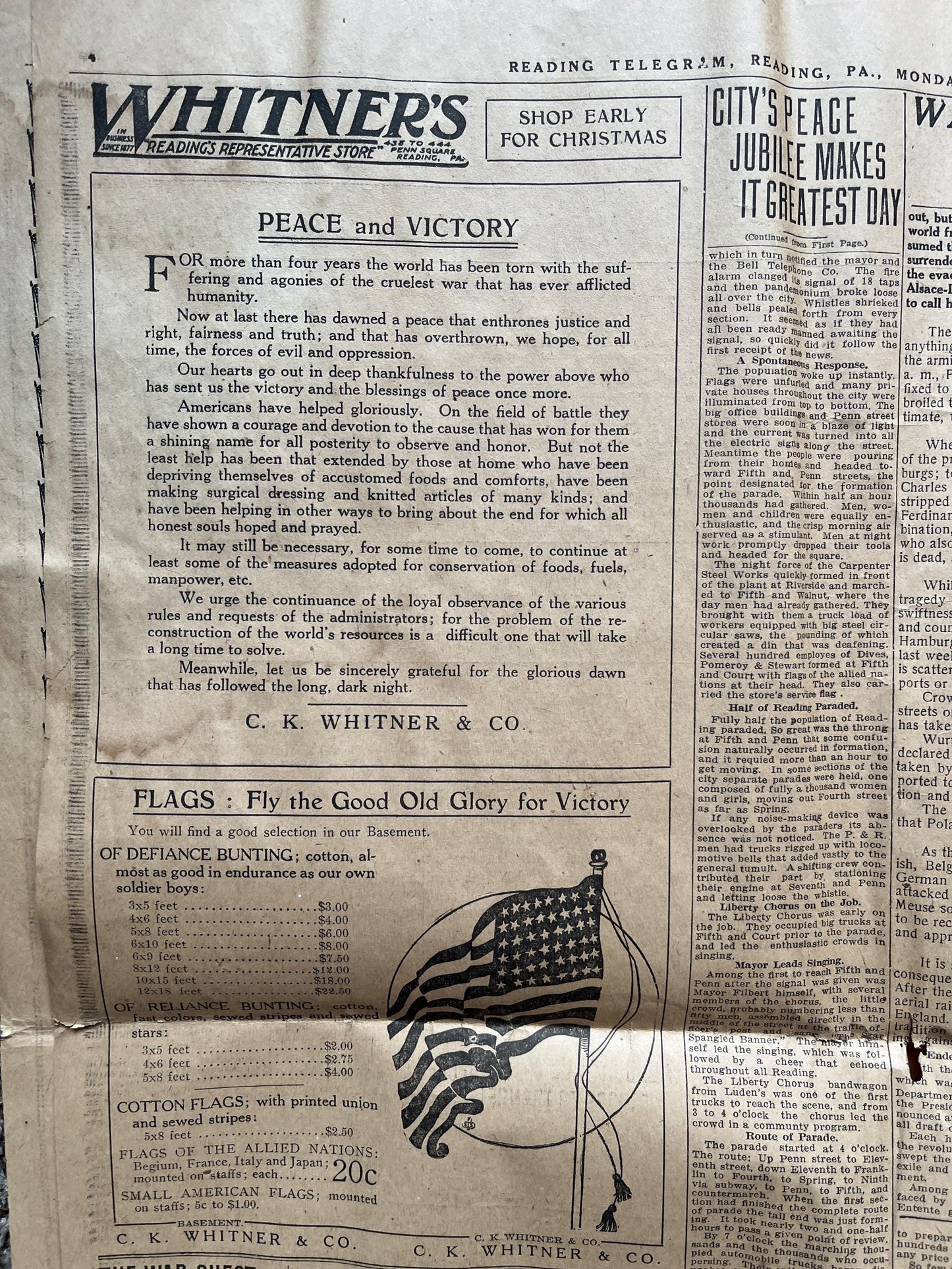 1918 Original Vintage WWI Peace Newspaper, Military Souvenirs, Vintage Christmas Gifts, Armistice Day, Veteran’s Day, military Decor Artwork