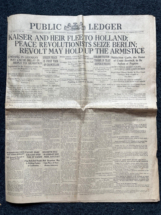 1918 Original Vintage WWI Peace Newspaper, Military Souvenirs, Vintage Christmas Gifts, Armistice Day, Veteran’s Day, military Decor Artwork