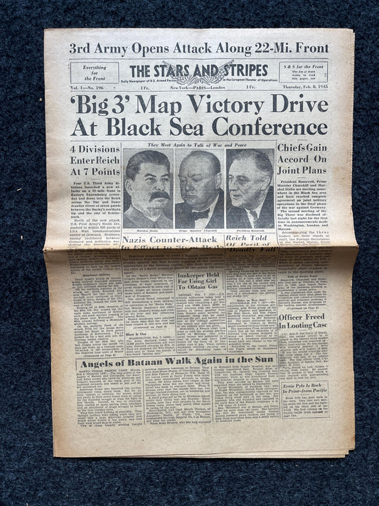 WW2 Malta Conference Partition of Europe, Late WW2 European Theatre Newspaper - Original Vintage World War 2 Memorabilia Newspaper