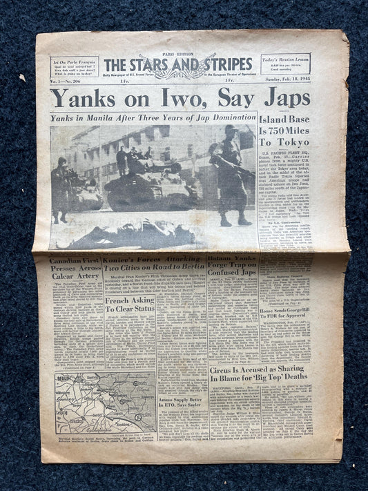 WW2 Iwo Jima Landing - Day Before- US Marines Land, US Military Gifts, WW2 Memorabilia World War 2 Newspapers, WW2 Gifts, Pacific War