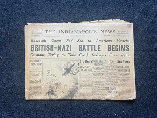 1941 British Navy WW2 Early Vintage Newspaper, Wall Decor, German Blitzkreig, Gifts for him, World War 2 Memorabilia Gift, Dad Gift