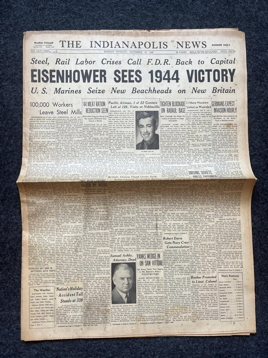 1943 Victory in 1944 Eisenhower, Late WW2 European Theatre Newspaper - Original Vintage World War 2 Memorabilia, Dad Gifts, History Presents