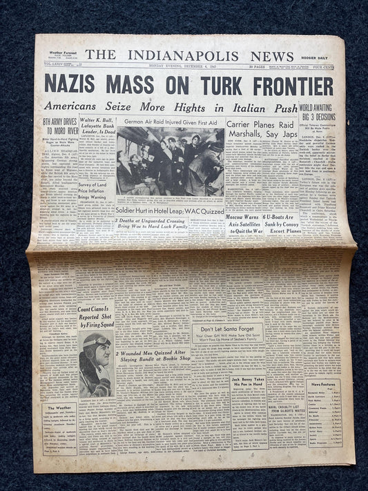 1943 Turkey Vs Germany, Late WW2 European Theatre Newspaper - Original Vintage World War 2 Memorabilia, Dad Gifts, History Presents