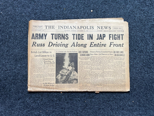 1943 Japanese Attack on 3 Fronts WW2 Original Vintage Newspaper – Military Memorabilia Gifts for Him, Gifts for Dad, Christmas Gifts,