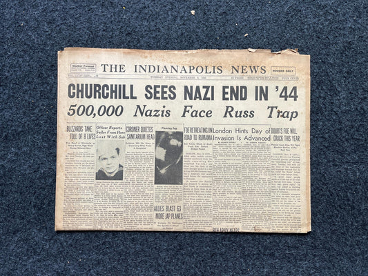 1943 Victory in 1944 Churchill, Late WW2 European Theatre Newspaper - Original Vintage World War 2 Memorabilia, Dad Gifts, History Presents