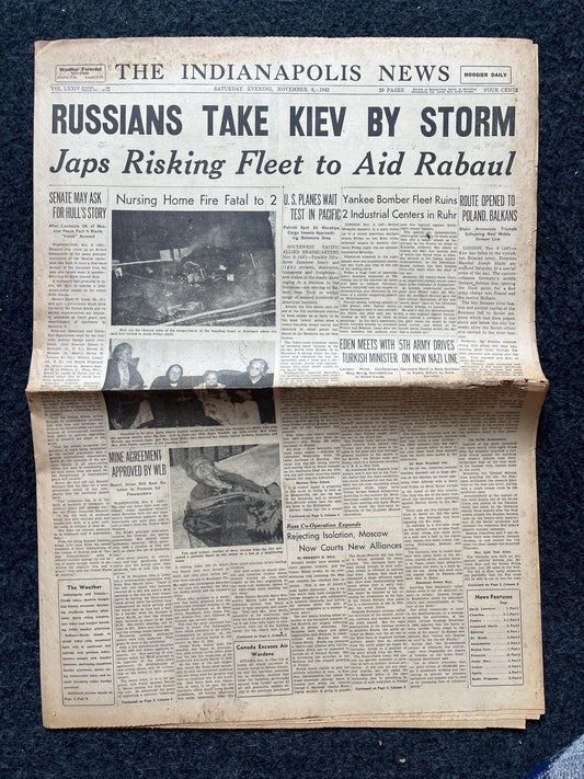 1943 Russia Takes Kiev, USSR Art, Late WW2 European Theatre Newspaper,Original Vintage World War 2 Memorabilia, Dad Gifts, History Presents