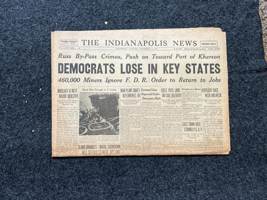 1943 Democrats Lose Swing States, USSR Art, Late WW2 European Theatre Newspaper, Original Vintage World War 2 Memorabilia, Dad Gift, History