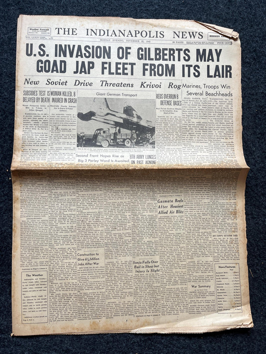 1943 Hunt for Hidden Japanese Fleet, WW2 Original Vintage Newspaper, Pacific Theatre, Military Memorabilia Gifts for Him, Gifts for Dad