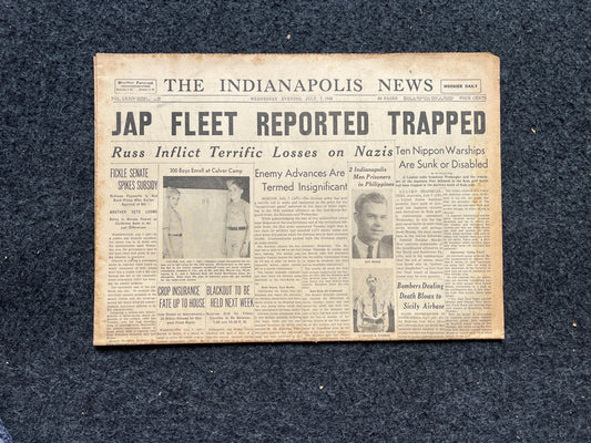 1943 Hunt for Hidden Japanese Fleet, WW2 Original Vintage Newspaper, Pacific Theatre, Military Memorabilia Gifts for Him, Gifts for Dad