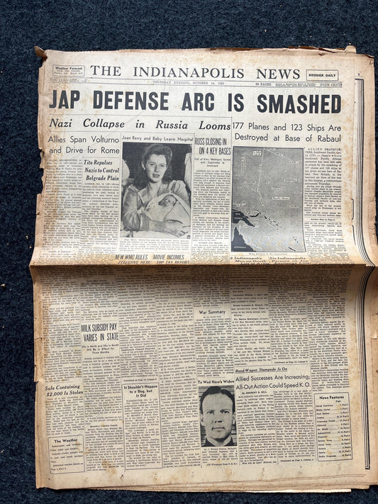 1943 Japanese Defense Arc Smashed, WW2 Original Vintage Newspaper, Pacific Theatre, Military Memorabilia Gifts for Him, Gifts for Dad