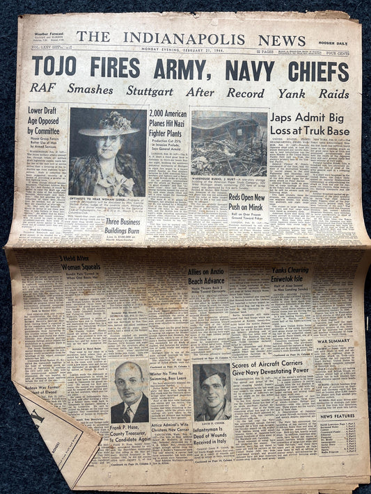 1944 Tojo Fires Military Chiefs, Military WW2 Newspaper, Army Gifts for Dads, History Gifts, Antique Collectibles, Memorabilia Decor