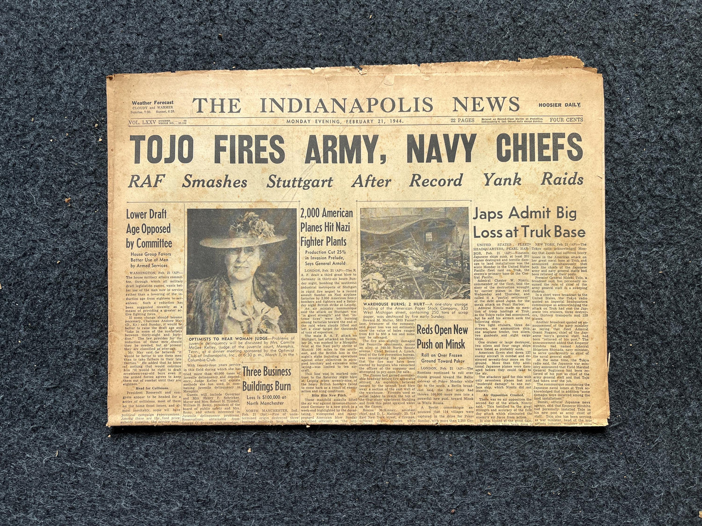 1944 Tojo Fires Military Chiefs, Military WW2 Newspaper, Army Gifts for Dads, History Gifts, Antique Collectibles, Memorabilia Decor