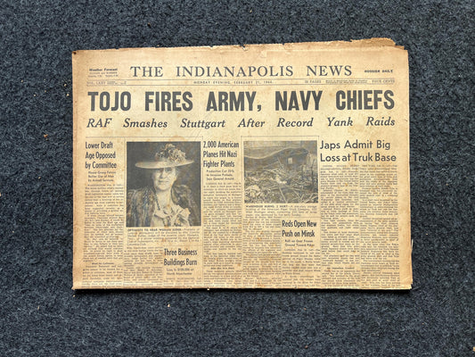 1944 Tojo Fires Military Chiefs, Military WW2 Newspaper, Army Gifts for Dads, History Gifts, Antique Collectibles, Memorabilia Decor